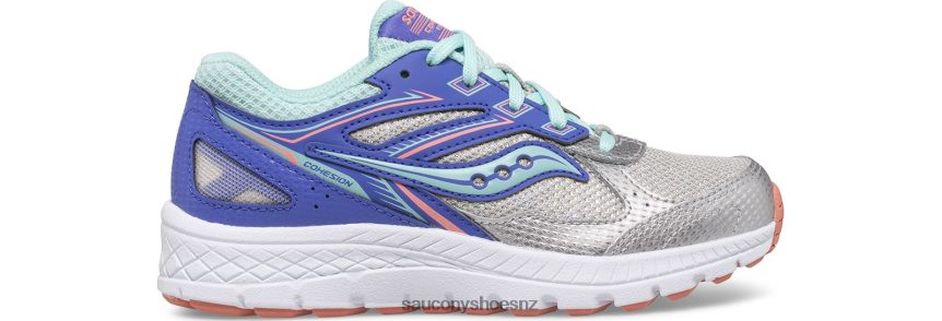 Saucony Cohesion 14 Lace Sneaker TX0L64934 Silver/Periwinkle/Turq