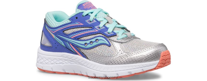 Saucony Cohesion 14 Lace Sneaker TX0L64934 Silver/Periwinkle/Turq