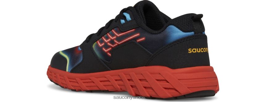 Saucony Wind 2.0 Lace Sneaker TX0L64942 Neon/Black/Red
