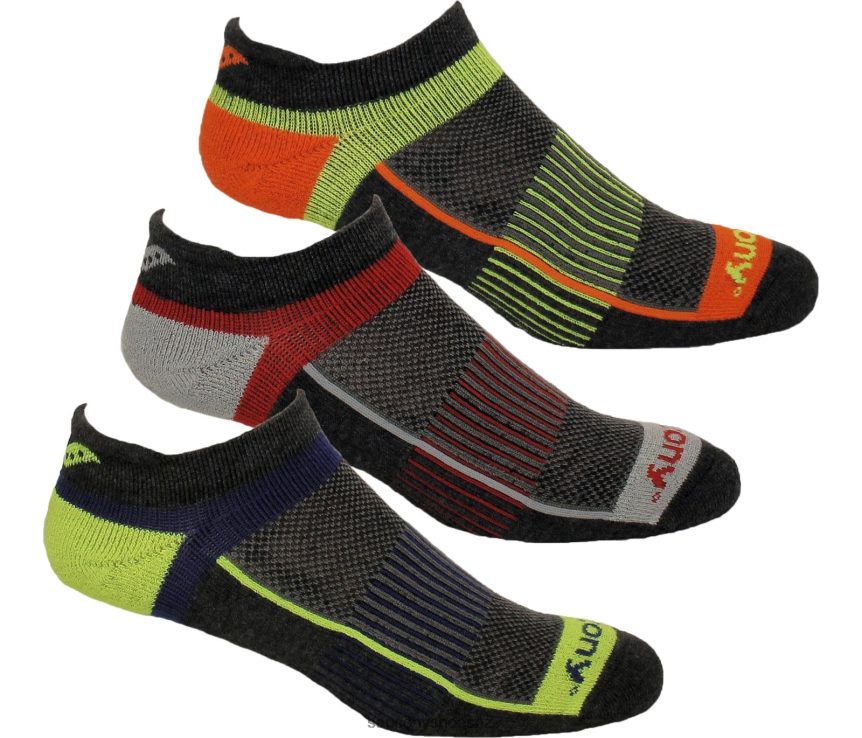 Saucony Inferno No Show Tab 3-Pack Socks TX0L64474 Charocal Assorted