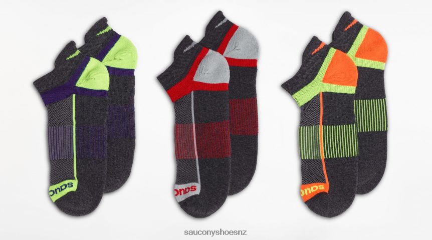 Saucony Inferno No Show Tab 3-Pack Socks TX0L64474 Charocal Assorted